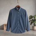 Dark blue check casual button-up shirt with single chest pocket