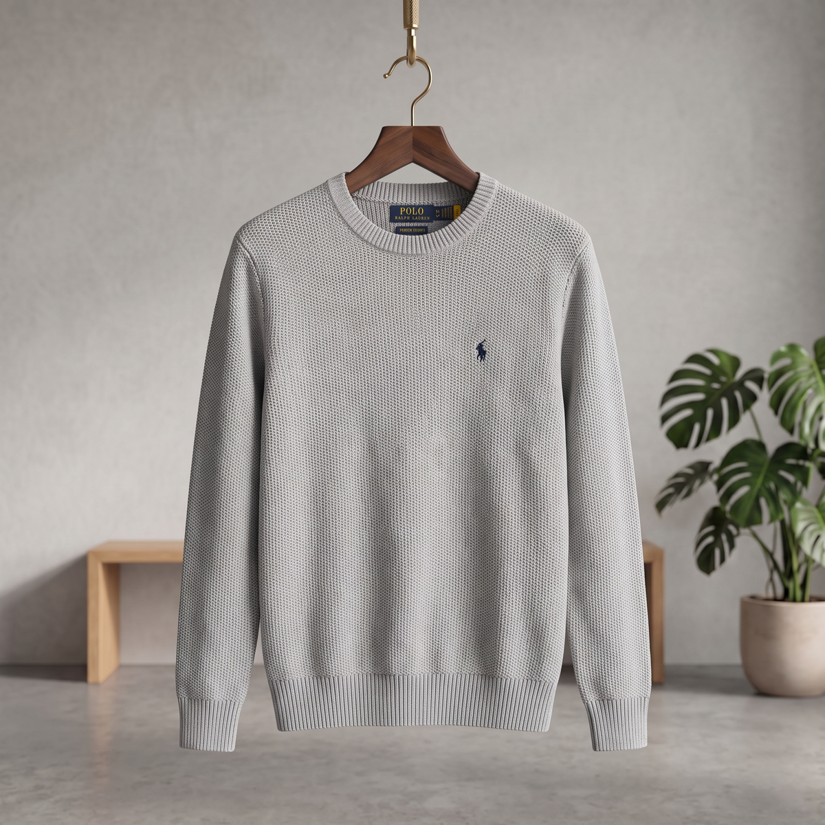 Textured Birdseye Crewneck Pullover Knit Sweater Ash Heather CPKS-07