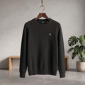 Textured Birdseye Crewneck Pullover Knit Sweater Dark Charcoal CPKS-03
