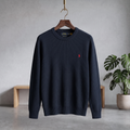 Textured Birdseye Crewneck Pullover Knit Sweater Hunter Navy CPKS-01