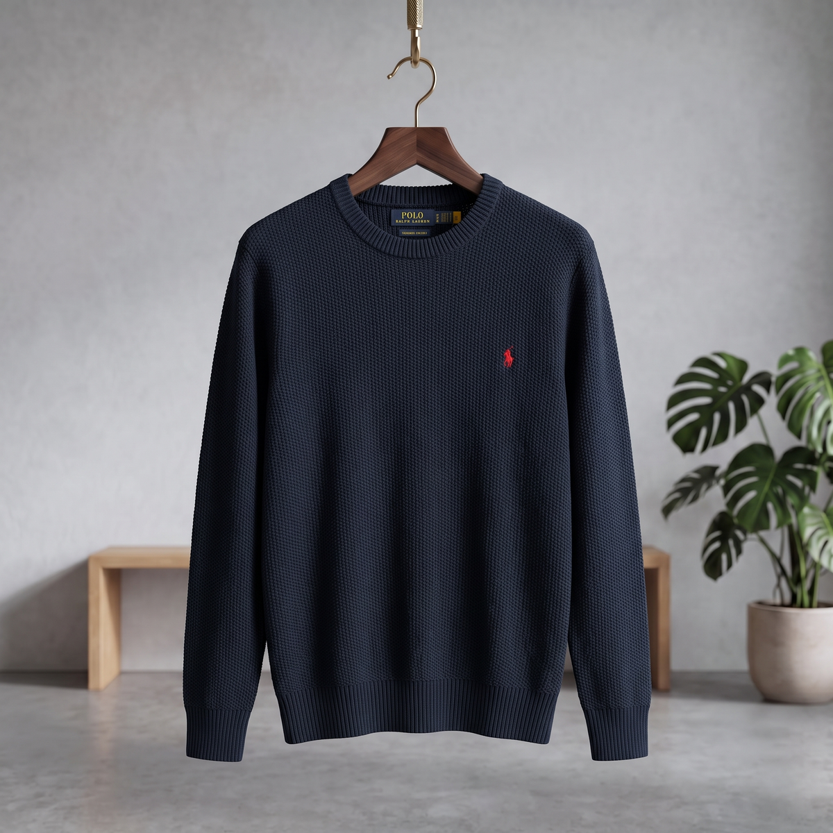 Textured Birdseye Crewneck Pullover Knit Sweater Hunter Navy CPKS-01