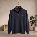 Textured Honeycomb Mock Neck Quarter-Zip Knit Sweater Monarch Blue QZKS-13